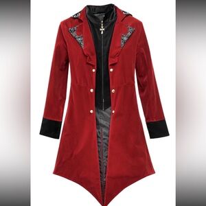 Mens Gothic Red Velvet Tailcoat L Vampire Victorian Steampunk Coat
